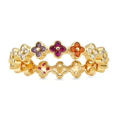 Sterling Silver Petite Multi-Color Clover Eternity Band Ring