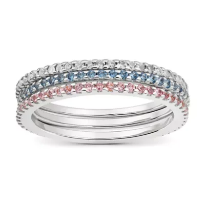 Sterling Silver Multi-Color 3pc Stackable Eternity Ring Set by Kylie Harper