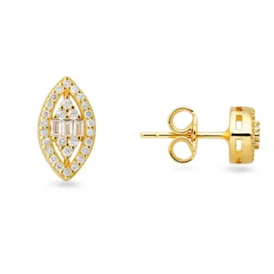 Sterling Silver Multi-Cut Marquise Halo Stud Earrings