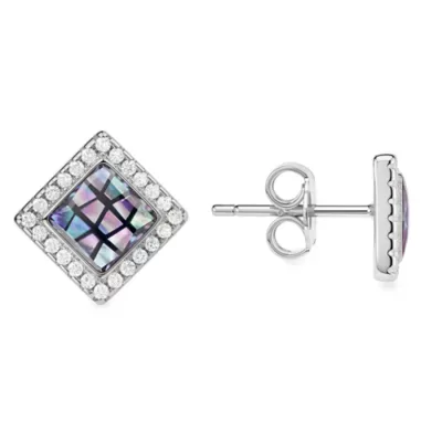 Sterling Silver Mosaic Abalone Pearl Square Stud Earrings by Kylie Harper