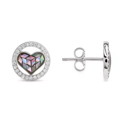 Sterling Silver Mosaic Abalone Pearl Heart Earrings
