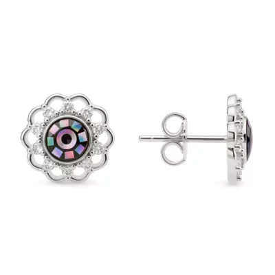 Sterling Silver Mosaic Abalone Pearl Floral Stud Earrings by Kylie Harper