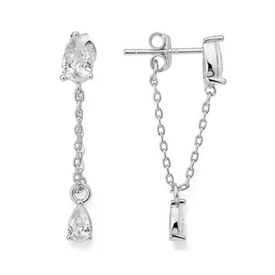 Sterling Silver Pear-Cut CZ Dangling Chain Earrings by Kylie Harper
