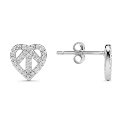 Sterling Silver Heart Shaped Peace CZ Stud Earrings