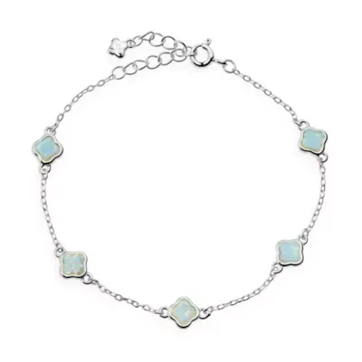 Sterling Silver Opal Clover Station Bracelet by Kylie Harper
