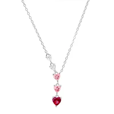 Sterling Silver Pink Ombre Graduating Heart Y Necklace by Kylie Harper