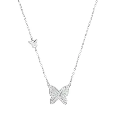 Sterling Silver Mother of Pearl Butterfly Station Adjustable Necklace