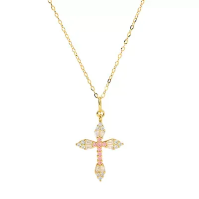 Sterling Silver Petite Pink & White Art Deco Cross Pendant by Kylie Harper