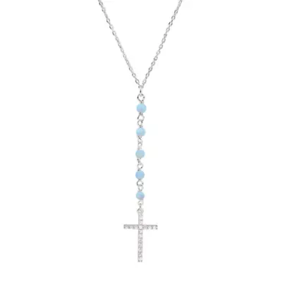 Sterling Silver Opal & CZ Cross Y Necklace