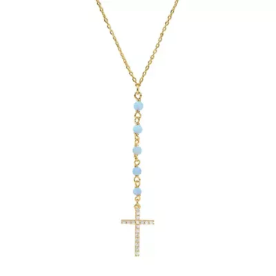 Sterling Silver Opal & CZ Cross Y Necklace
