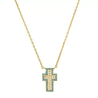 Sterling Silver Petite Turquoise & CZ Cross Necklace by Kylie Harper