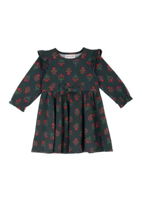 Flower Print Dress with Sleeve Ruffle by Rare Editions