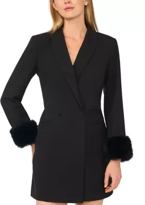 Fur Cuff Double-Breasted Blazer Dress by Ted Baker