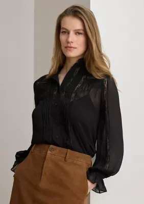 Lauren Ralph Lauren Lace-Trim Crinkle Georgette Blouse by Ralph Lauren