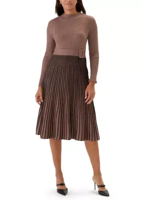 Long Sleeve Mock Neck Belted Sweater Dress by Robbie Bee
