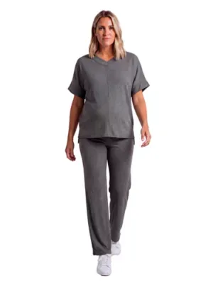 Basic Maternity Ribbed Knit Dolman Sleeve V Neck Top and Drawstring Wide Leg Pant Set by 24seven Comfort Apparel