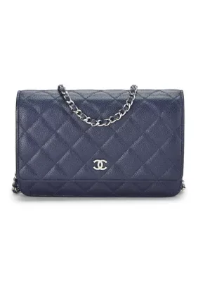 Chanel Navy Blue Quilted Caviar Wallet on Chain WOC Ruthenium Hardware by What Goes Around Comes Around