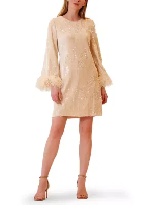 Julia Jordan Feather Cuff Sequin Shift Dress by Jordan