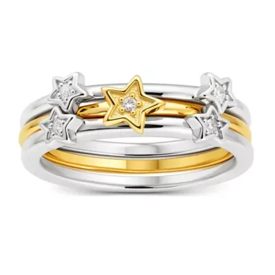 Sterling Silver Two-Tone Diamond Stars 3pc Stackable Ring Set - 1/20 TDW by Kylie Harper