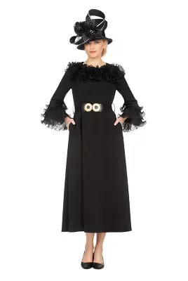 Belted A-Line Dress in Stretch Crepe & Organza by Giovanna