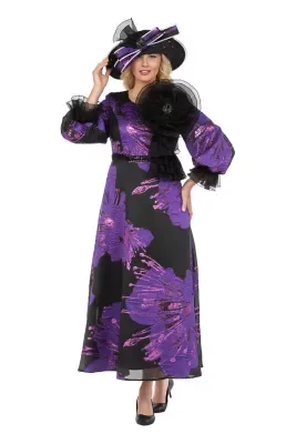Metallic Brocade A-Line Dress with Statement Flower by Giovanna