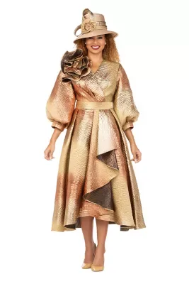 Metallic Brocade Dress with Cascade Ruffle by Giovanna