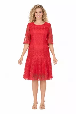 Ornate Lace Fit-and-Flare Midi Dress