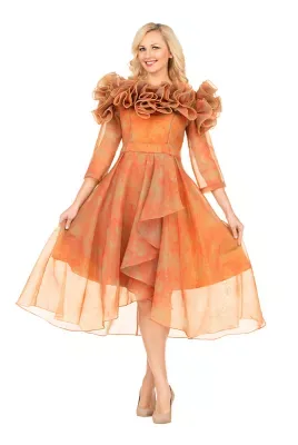 Orange Ruffle Collar High-Low Organza Dress by Giovanna