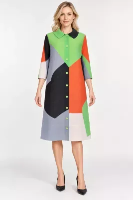 Geo Colorblock Button-Down Bouncy Dress by Peeress
