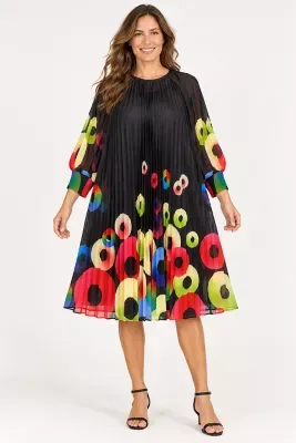 Abstract Circle Print Pleated Chiffon Midi Dress by Peeress