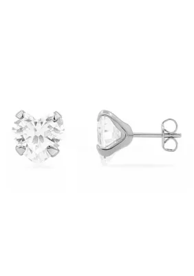 Sterling Silver Heart Cubic Zirconia Stud Earrings