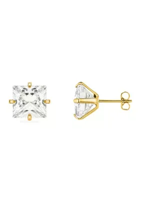 Sterling Silver Cushion Cubic Zirconia Stud Earrings