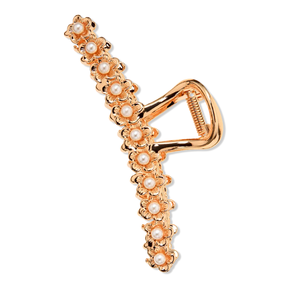Metal Gold Flower Pearl Claw Clip by Conair Accessories