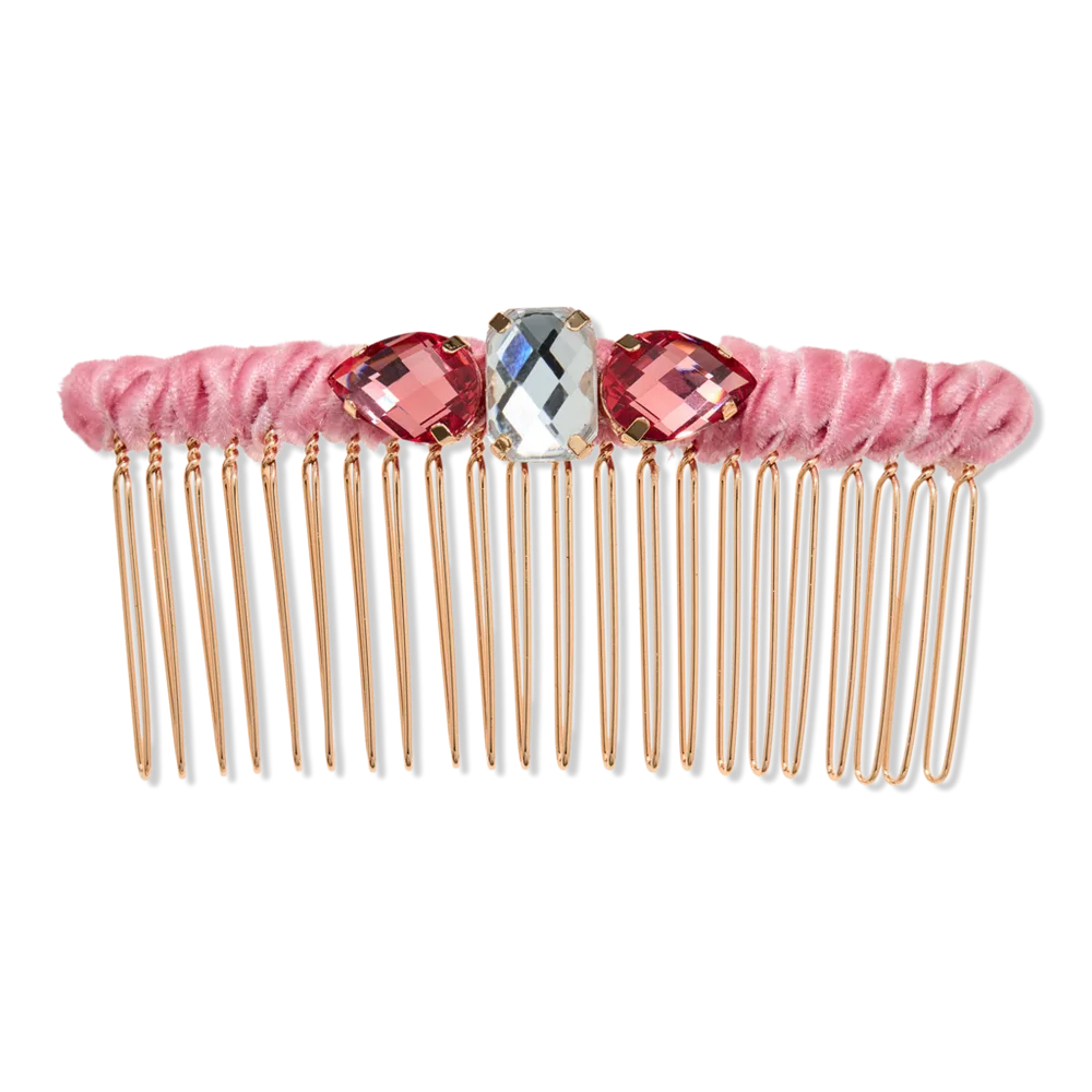 Pink Velvet Fabric-Wrapped Fashion Comb with Multi Stones by Conair Accessories