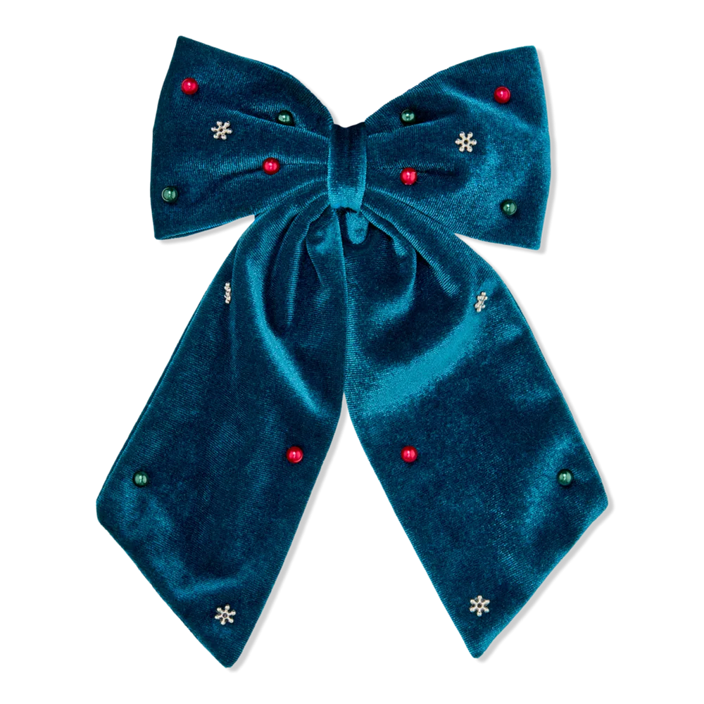 Blue Velvet Bow Barrette with Stones by Conair Accessories