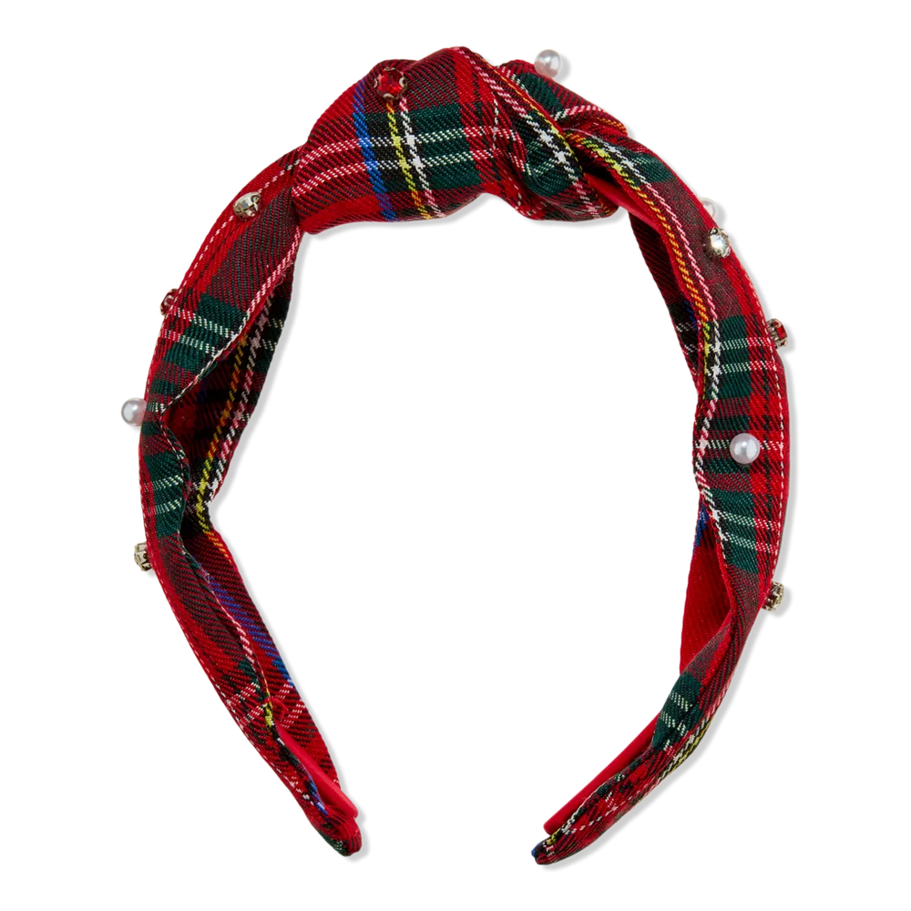 Red Plaid Knotted Headband with Stones/Pearls by Conair Accessories