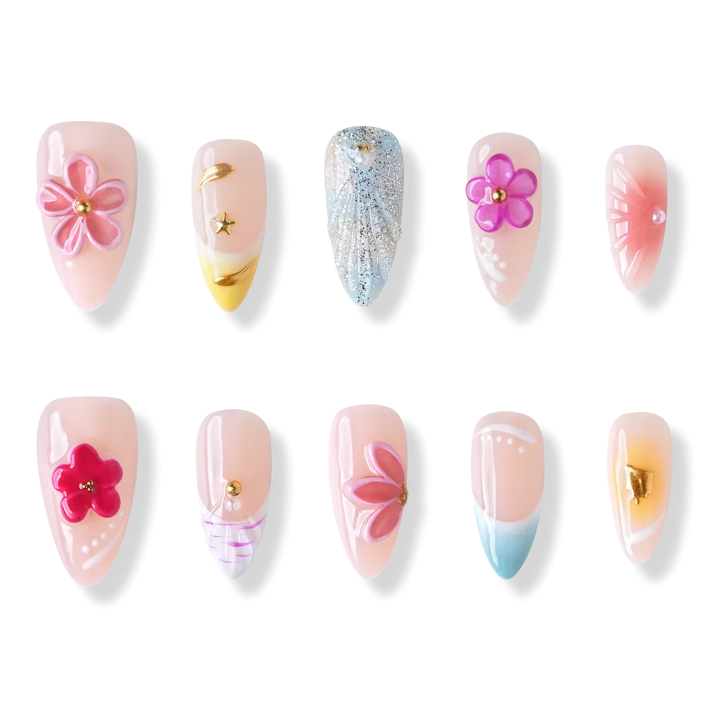 Miami - Medium Almond Press-On Nails by 3h Nails