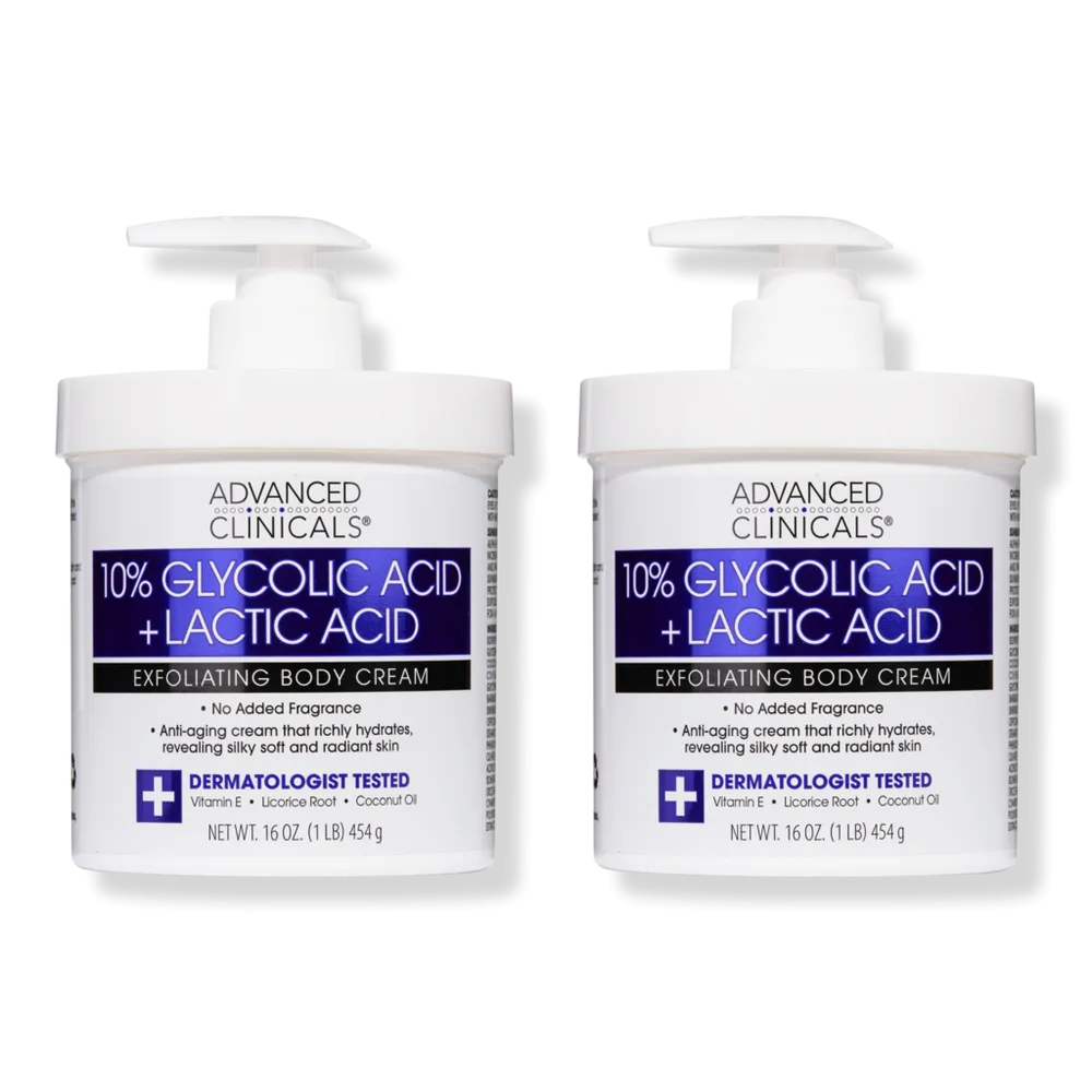 10% Glycolic Acid + Lactic Acid Exfoliating Body Cream - 2-Pack (32 Ounce) by Advanced Clinicals