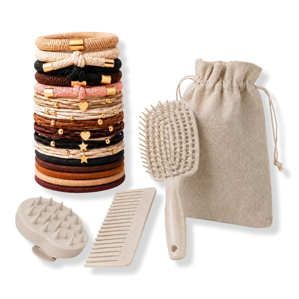 Hair Brush and Mixed Hair Tie Set by Cosmoglo