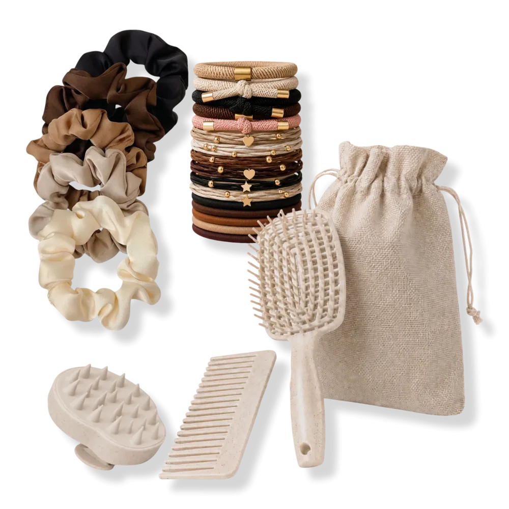 Hair Brush and Scrunchie Mixed Hair Tie Set by Cosmoglo