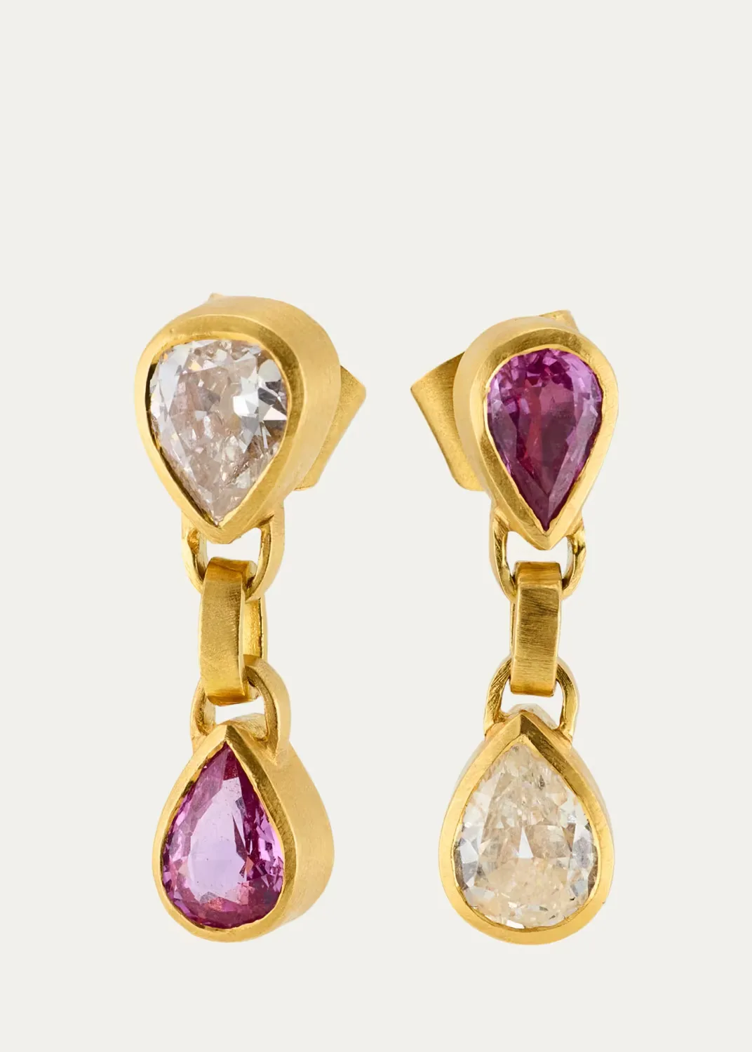 18K Yellow Gold Pink Sapphire & Diamond Drop Earrings, 1.69tcw by DARIUS