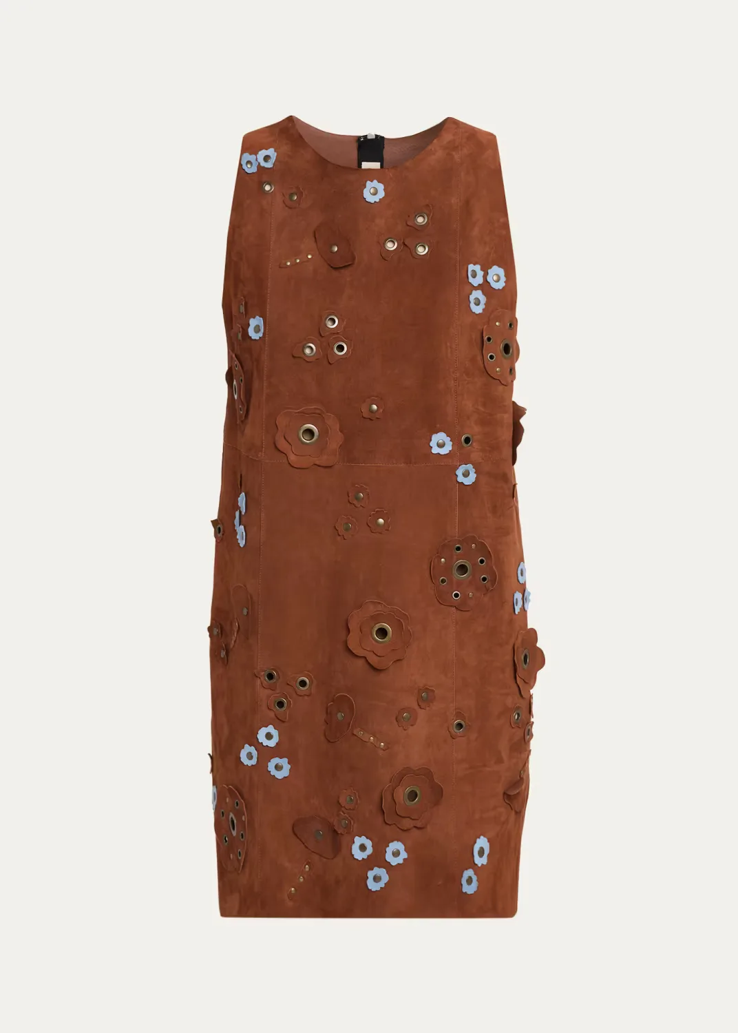Flower Grommet Suede Sleeveless Mini Dress