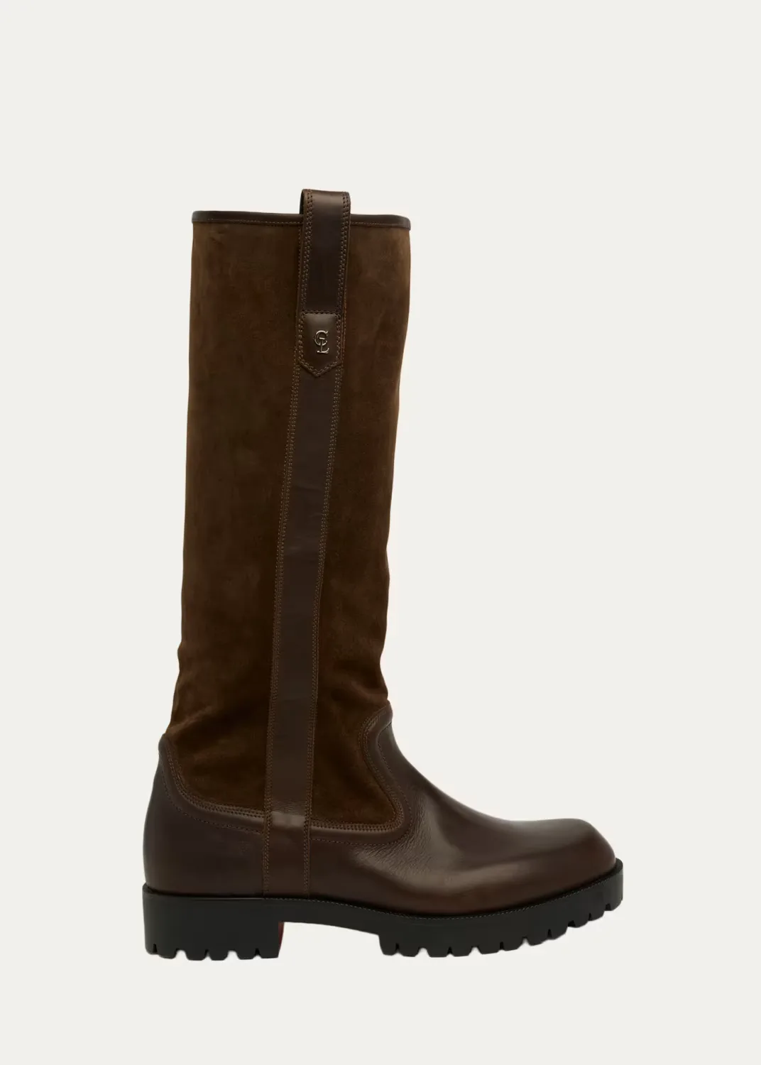Slouch Leather Lug-Sole Tall Boots by Christian Louboutin