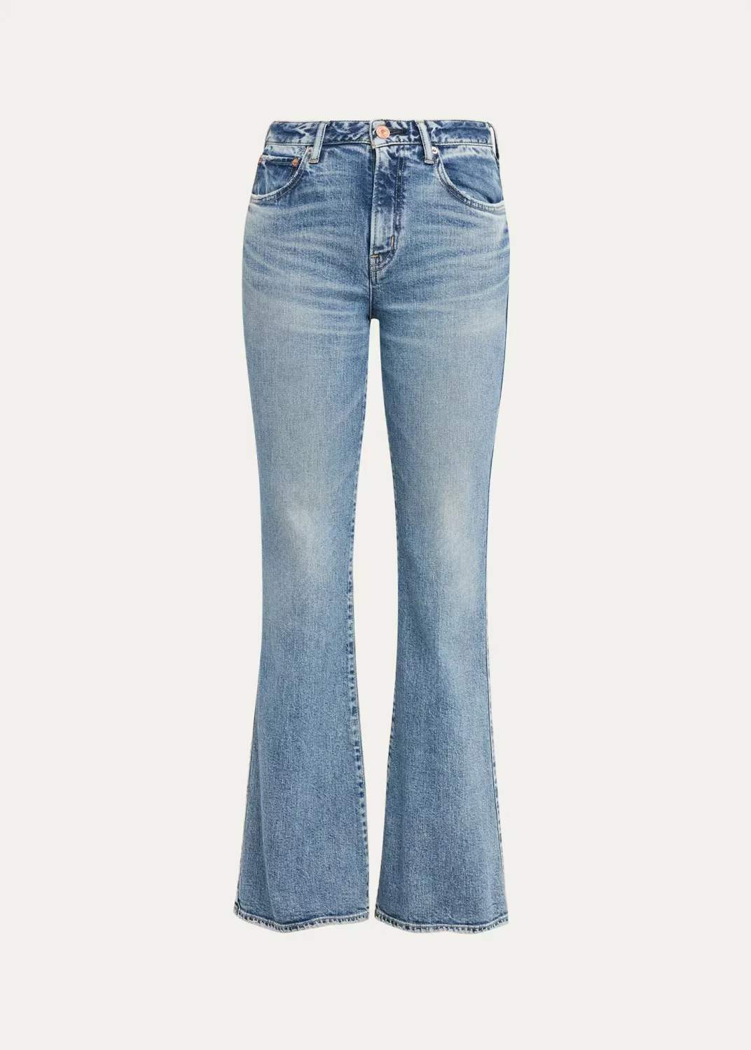Washed Denim Mid-Rise Flared Jeans by Moussy