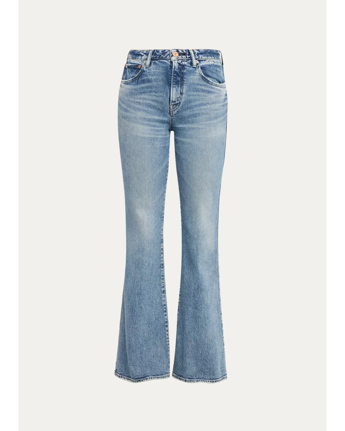 Washed Denim Mid-Rise Flared Jeans by Moussy