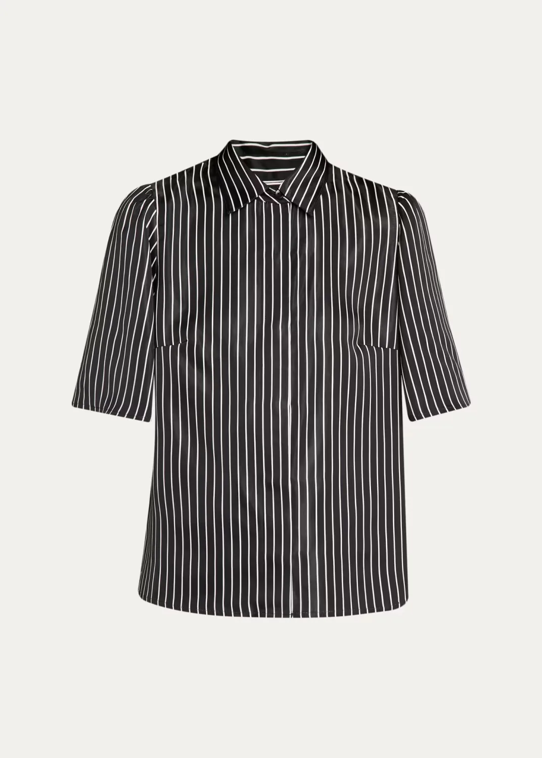 Striped Satin Bell Sleeve Button-Down Blouse