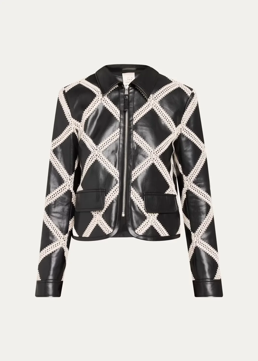 Audree Crochet-Trim Faux Leather Jacket by Cinq  Sept