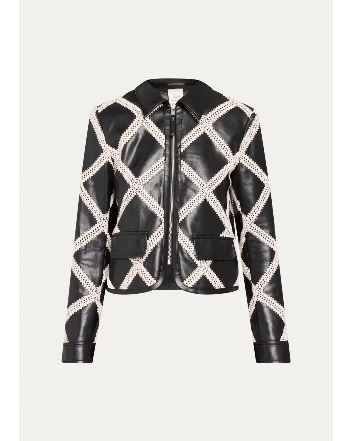 Audree Crochet-Trim Faux Leather Jacket by Cinq  Sept