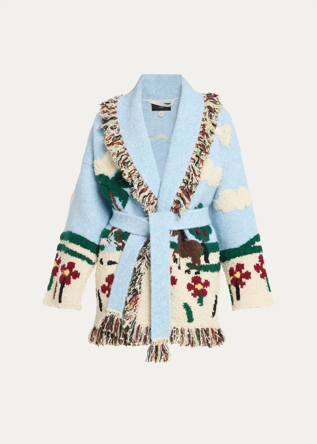 Casa Alanui Double-Jacquard Knit Fringed Wrap Cardigan by Alanui