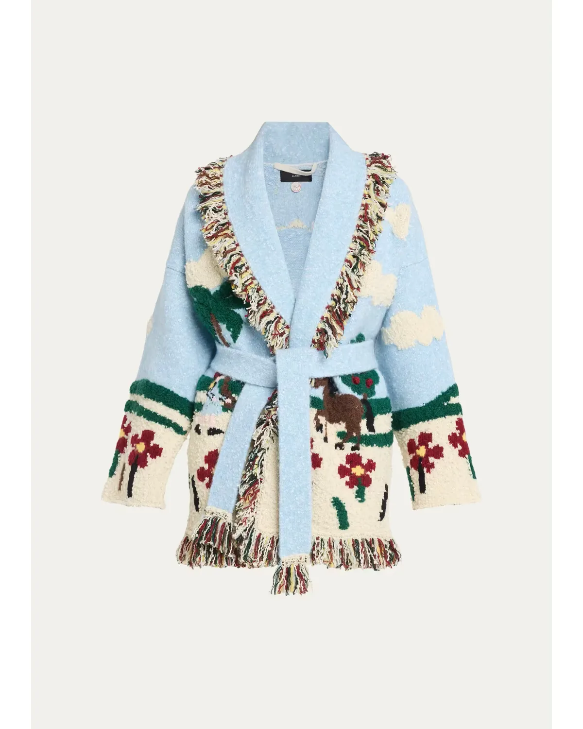 Casa Alanui Double-Jacquard Knit Fringed Wrap Cardigan by Alanui